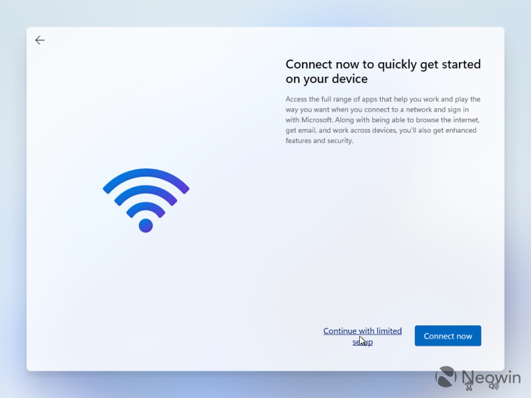 Nastavte Windows 11 Home bez připojení k internetu
